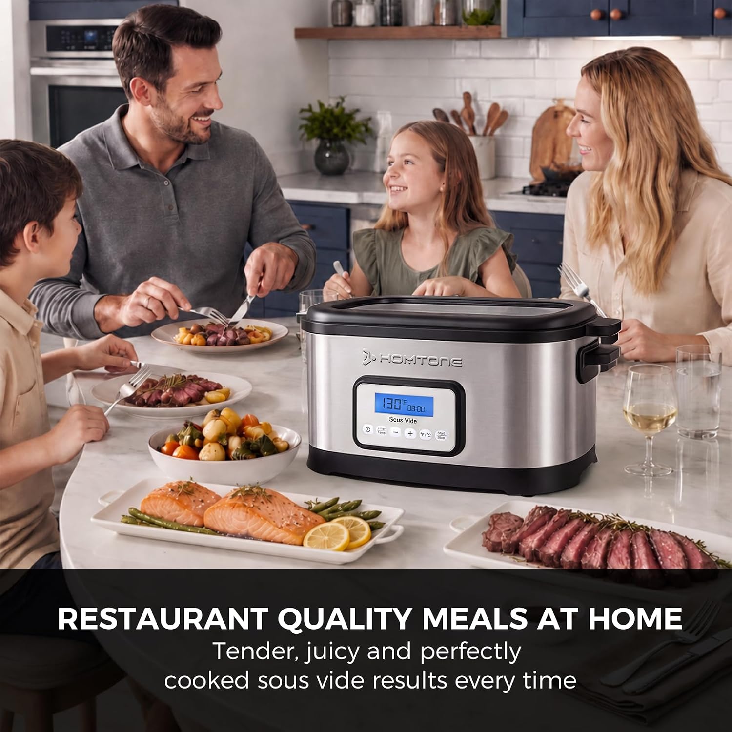 Homtone Sous Vide 6 Quart, 520W Fast Heating, All-In-One, Stainless Steel