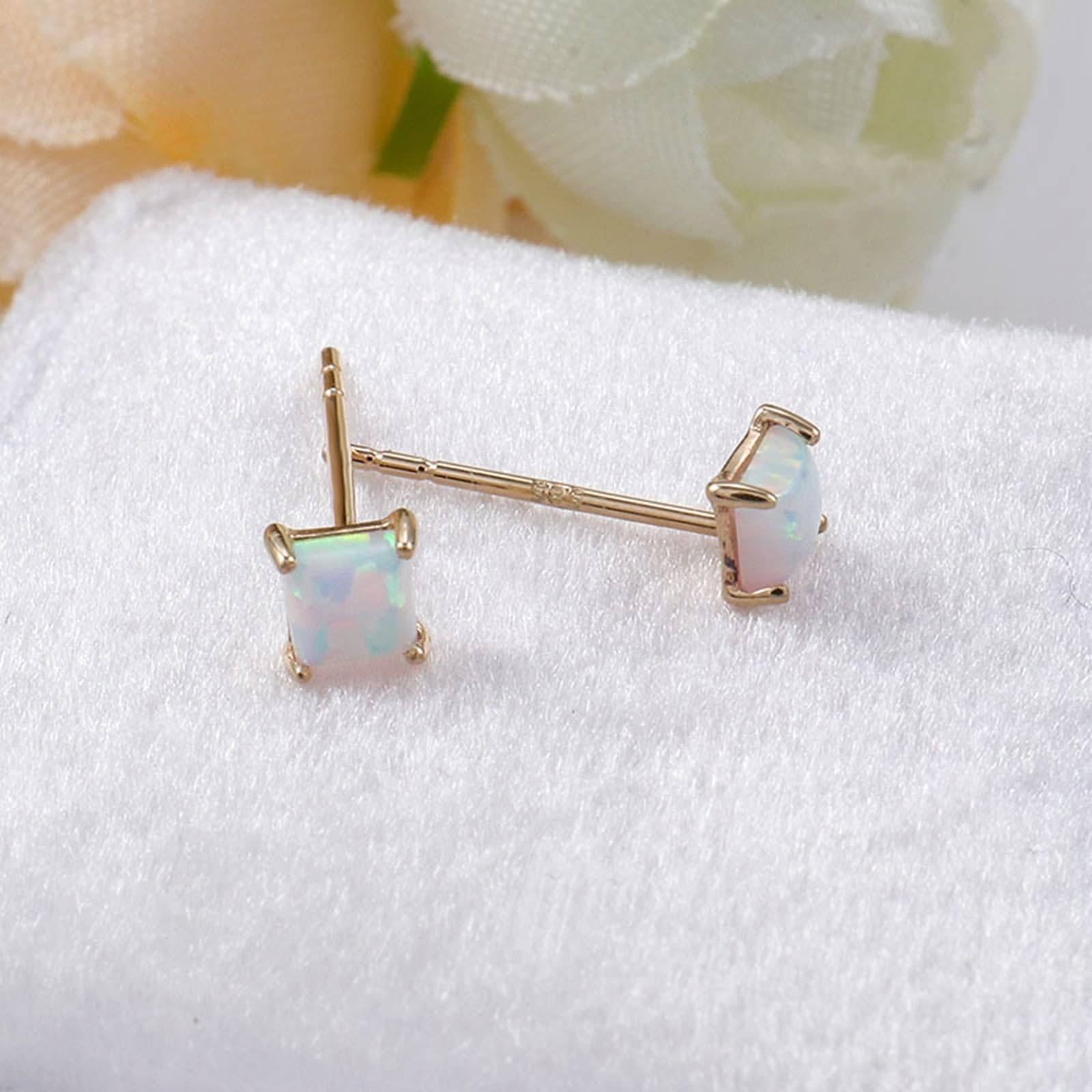 TYKHGFS Ohrringe aus 9-karätigem/14-karätigem/18-karätigem Gold für Damen, einfache hypoallergene Ohrstecker mit Opal-Schmuck