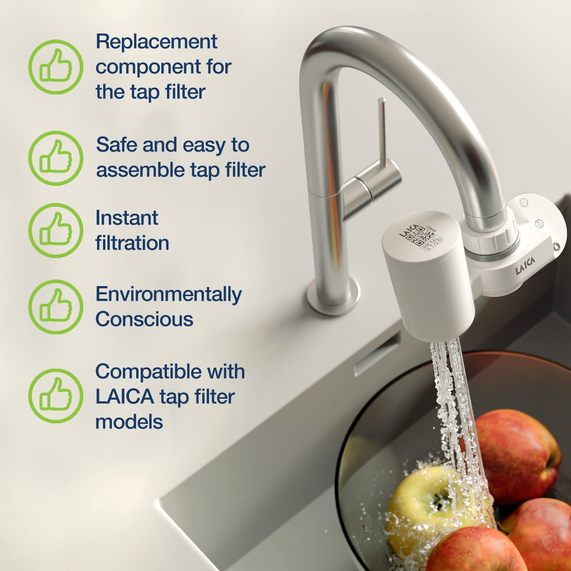 LAICA FR01M Filtre pour Robinet HYDROSMART+ METAL STOP - Composant de Rechange pour GENOVA, 1200 L d'Eau Filtrée, Réduit les Métaux Lourds, Fabriqué en Italie, Blanc
