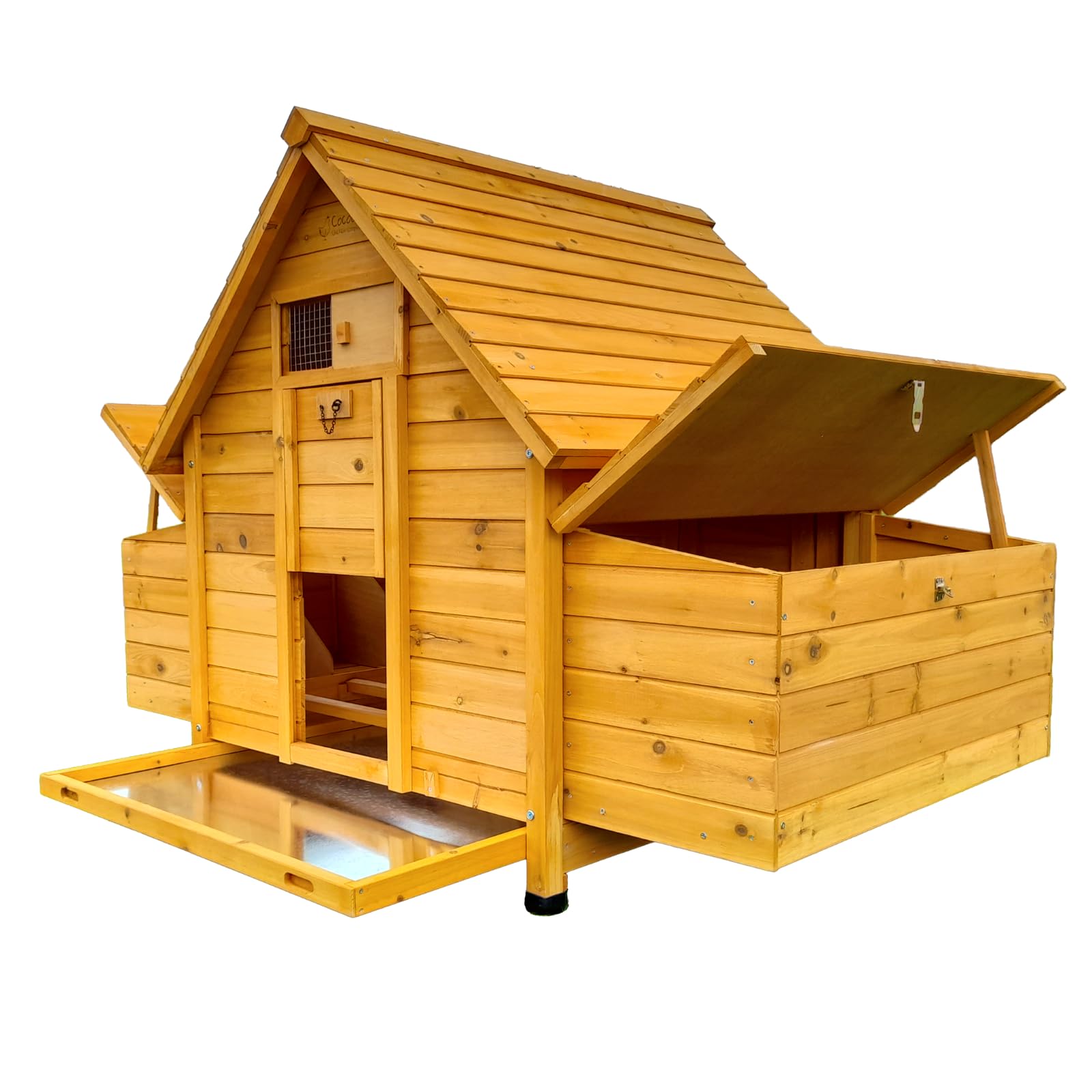 1000-2N Large Chicken Coop – Wooden Hen House with 6 Nesting Boxes, Dual Pull-Out Trays, Auto Door Ready & Rot-Proof Legs for 6–10 Birds