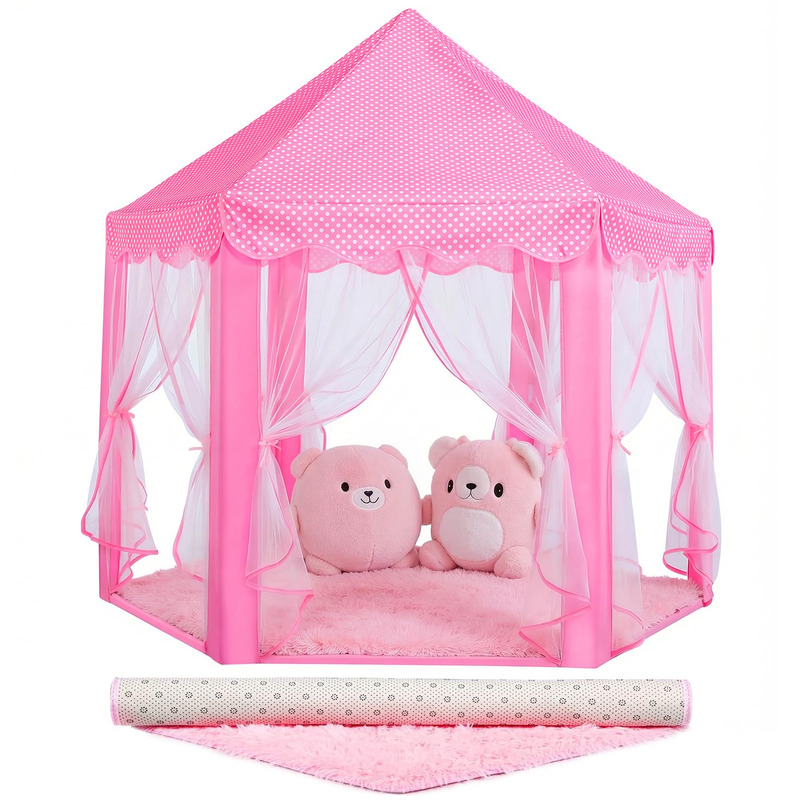 Sumbababy Tentes de Jeu pour Enfants - Tente de Princesse château avec Tapis - Fée hexagonale - Jouet pour Enfants ou Jeunes Enfants - Jeux d'intérieur - Rose
