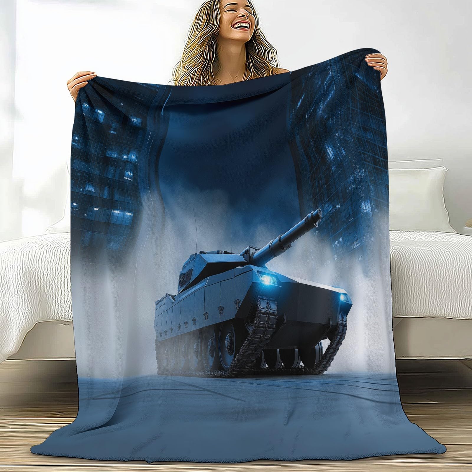 Surrealistyczny niebieski futurystyczny koc z nadrukiem zbiornika dla dzieci, styl science fiction, miękki, przytulny, puszysty, flanelowy koc dla dziewcząt, 220 x 240 cm, ciepła pościel polarowa na