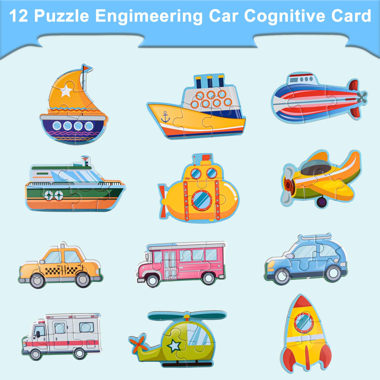 Puzzle Magnétique ASTARON – 51 Pièces, 60 Autocollants, Thème Circulation, 3 En 1, éducatif – Voyage, Voiture, Avion