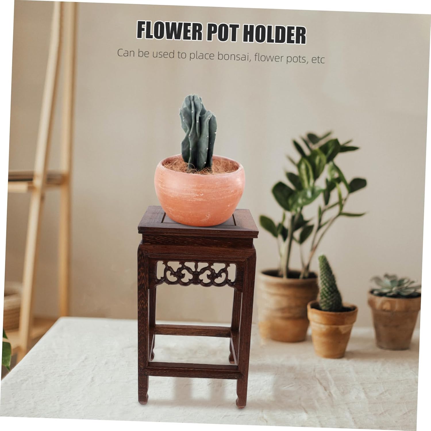 Jade Carving Bottom Pot Scene Flower Pot Rack Single Plant Stand Indoor Outdoor Decor Wooden Stool Stool Display Stand Wood Jade Carvings Strange Stone Ornaments
