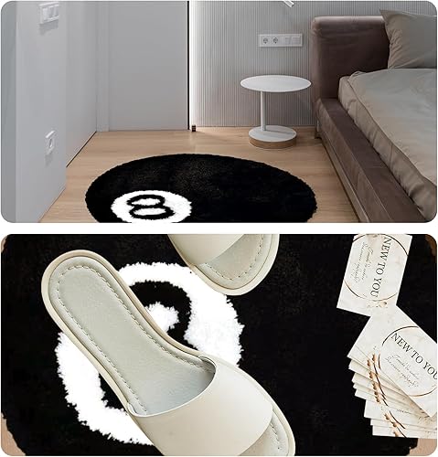 Miniatura 7 de Paquete de 2 alfombras de 8 bolas, 24 pulgadas, color blanco y negro, antideslizantes, para decoración de sala de estar, alfombras de área al aire
