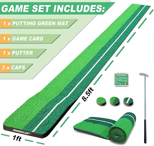 Miniatura 8 de SENSECLUB Juego de golf para pong, juego de golf verde para interiores, juegos de golf en el patio trasero, incluye alfombrilla de colocación con