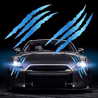 2PCS Claw Mark Car Decak, Car Headlight Decal/15.8 Inch, Monster Claw Scratch Stripe Stickers for Dodge Challenger/Charger, Chrome Blue
