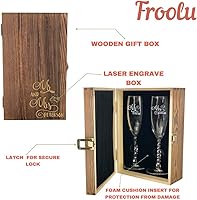 Vista 8 de Froolu Juego de vasos para tostados Mr & Mrs personalizados, caja de madera incluida (diseño #6)