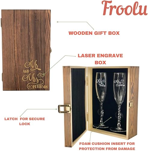 Miniatura 8 de Froolu Juego de vasos para tostados Mr & Mrs personalizados, caja de madera incluida (diseño #6)