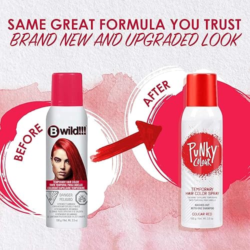 Miniatura 2 de Punky - Spray de color temporal para el cabello, color rojo puma, tinte que no maltrata el cabello, colorante para el cabello vívido al instante,