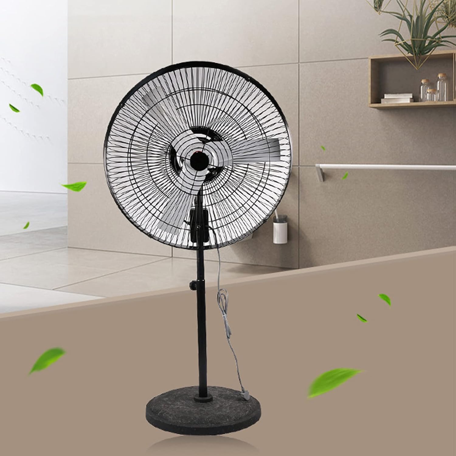24 inch Outdoor Standing Floor Fan, Oscillating, Industrial Pedestal Fan, Aluminum Blades, for Industrial, Commercial, Residential, Greenhouse