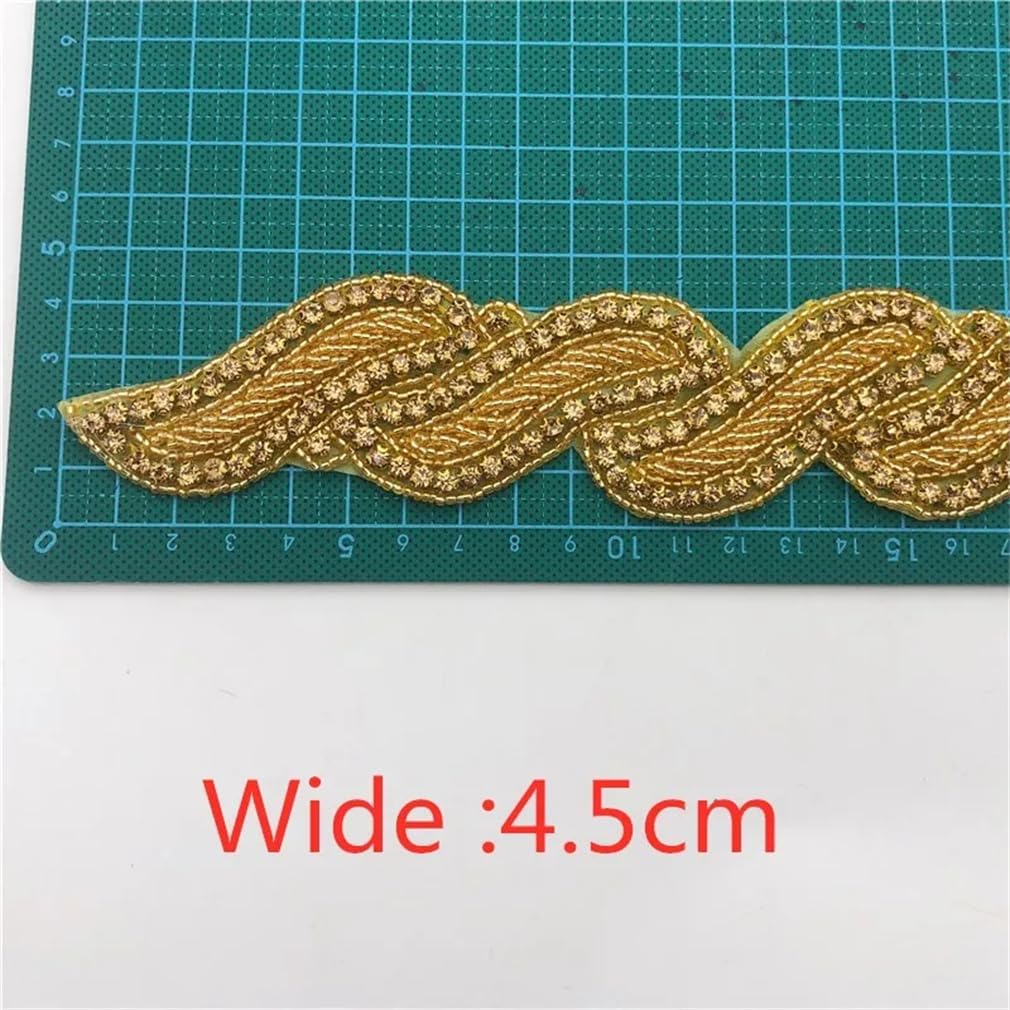 Generic 5Yards Bridal Beaded Rhinestone Applique Trim Gold Crystals Patches Iron On for Wedding Dresses Belt