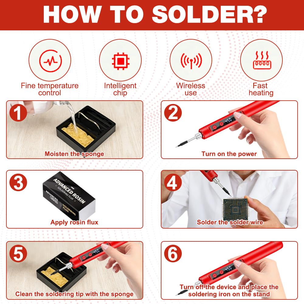 Set saldatore, saldatore a batteria USB con LCD, 180 ℃-450 ℃, ferro portatile con filo di saldatura, cassetta degli attrezzi, 3 punte per saldatore, ecc. per piccole riparazioni come circuiti stampati