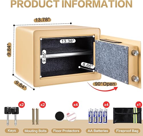 Miniatura 9 de Caja fuerte para el hogar, pequeña caja fuerte con bolsa ignífuga, estante extraíble, 1.0 pies cúbicos caja de seguridad electrónica digital para