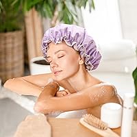 Vista 6 de Tbestmax 4 Piezas Gorros de Ducha Sombrero para Mujeres y Niñas, Gorro de Baño Reutilizable Impermeable Dobles Capas Impermeables