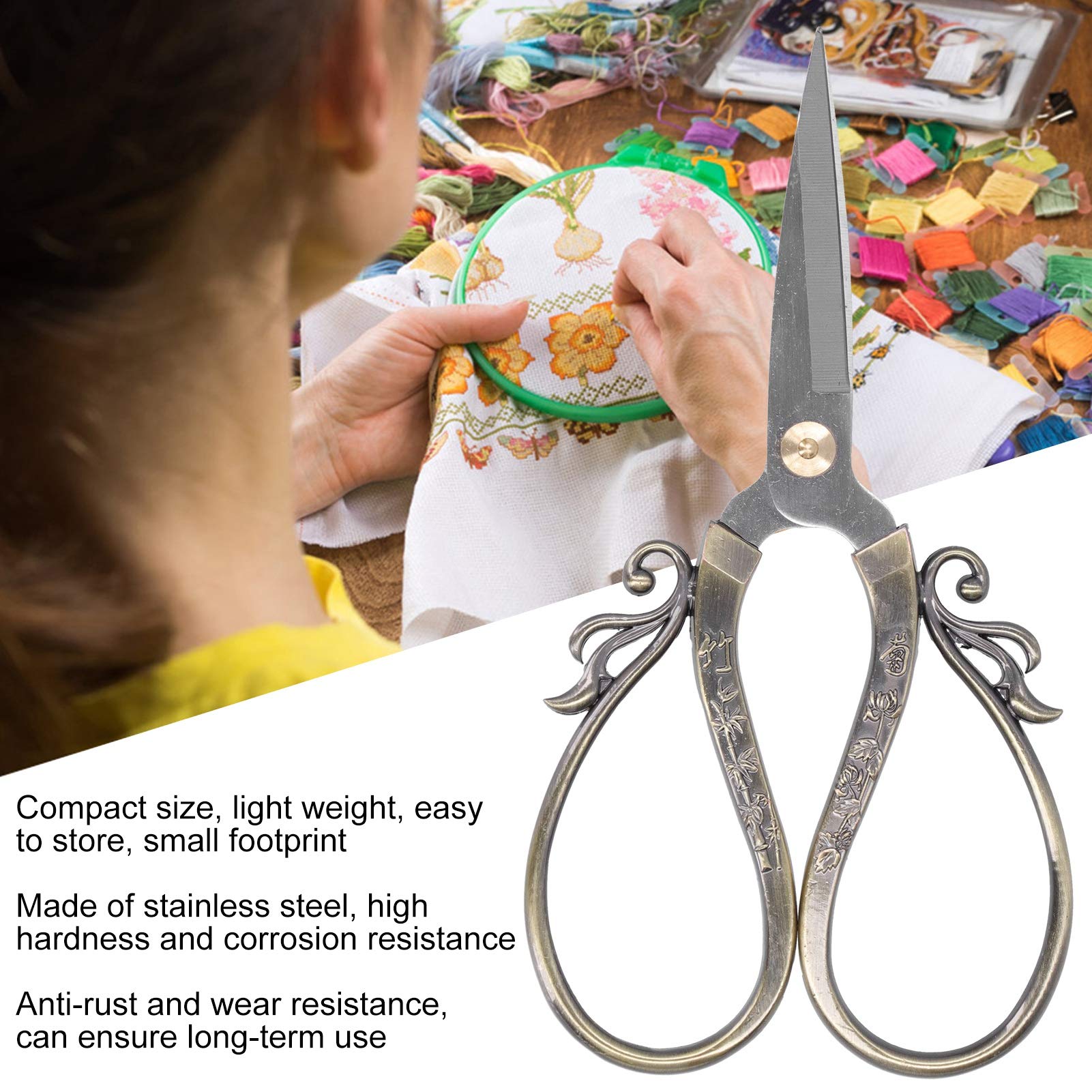 European Style Scissor, Stainless Steel Comfortable Needlework Clipper Craft Shear for Sewing Dressmaker Art Work Everyday Use