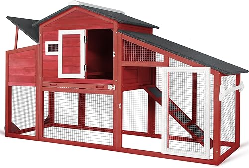 Miniatura 8 de Gallinero de madera para gallinero en el patio trasero, interior y exterior para 2-3 pollos, jaula de aves de corral de 2 pisos con carrera, caja