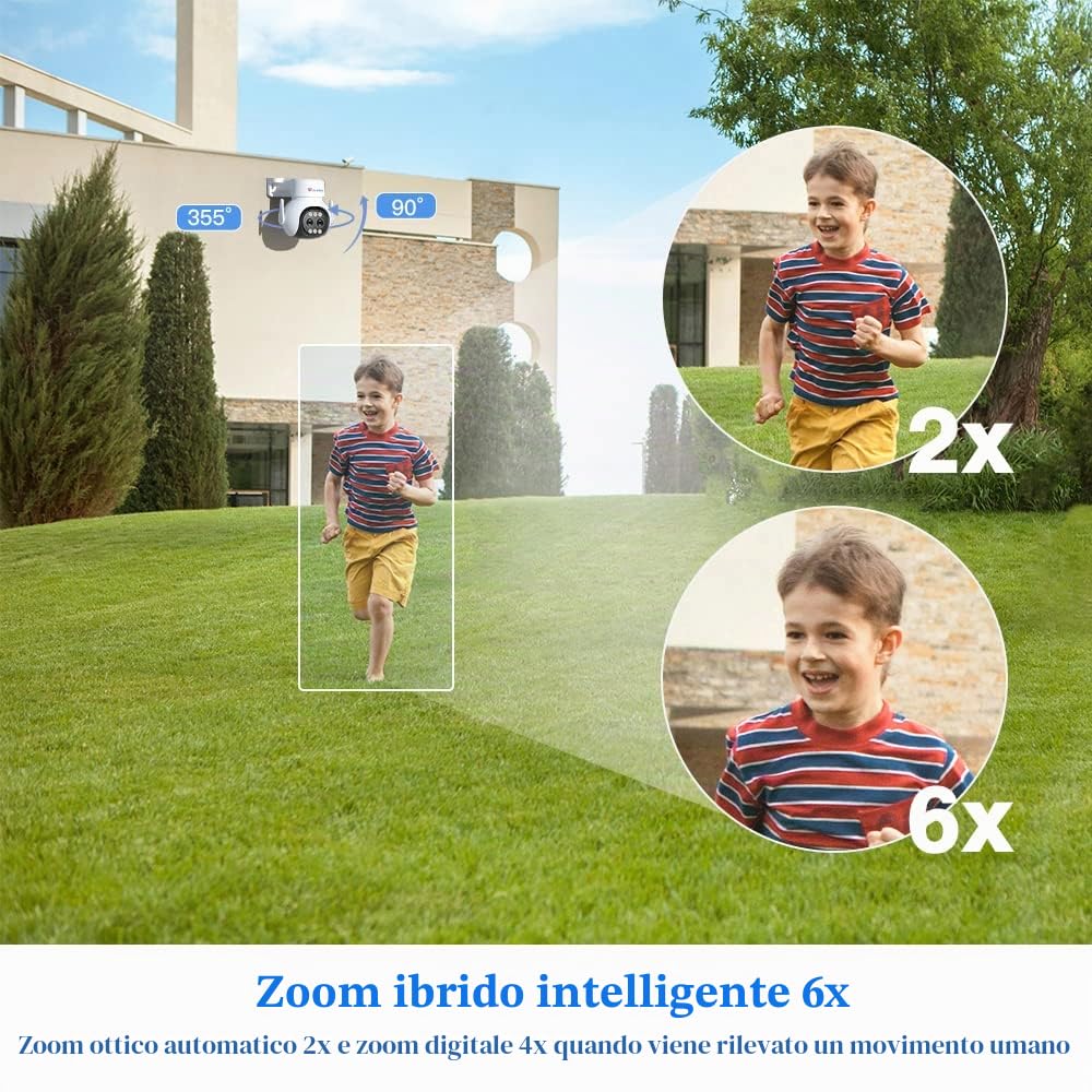 Ctronics 6X Zoom Híbrido Telecamera Wi-Fi Esterno con Tracciamento-Auto-Zoom, PTZ IP Videocamera Sorveglianza con Doppio Lente Rilevamento Umano Visione Notturna Colori Audio Bidirezionale (1, Bianco)
