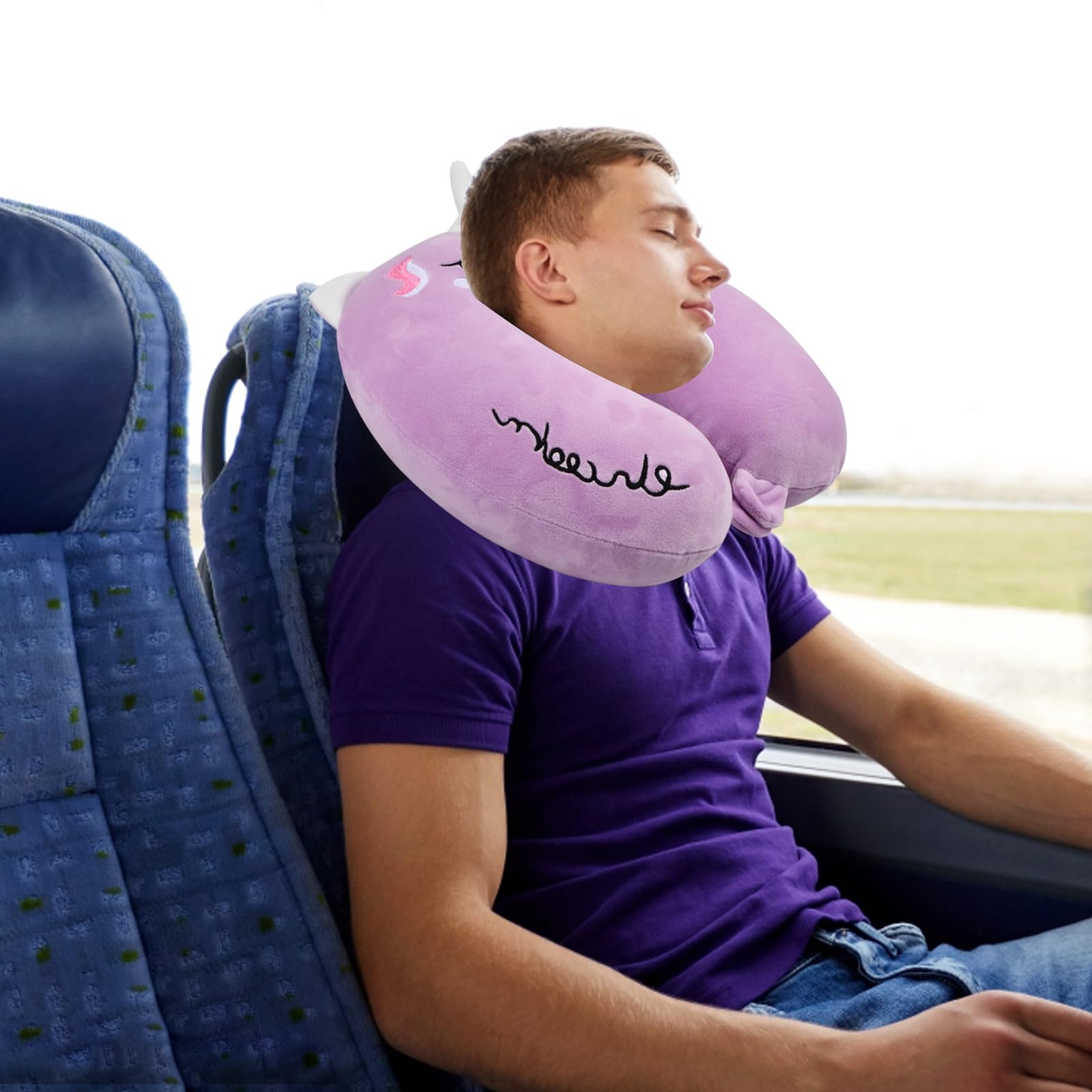 Coussin de Voyage Enfant Oreiller de Voyage, Coussin de Nuque Licorne en Mousse à Mémoire de Forme avec Masque Oreiller Cervical AdultesOculaire Oreiller Cervical pour Voiture Avion Bureau