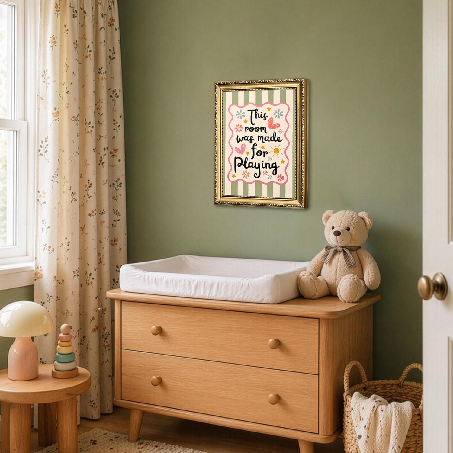 This Room Was Made For Playing Wall Art Funny Nursery Quote Sign Wall Decor Picture Cute Colorful Striped Poster Canvas Painting Print for Bedroom Kids Room Playroom 12x16 inch Gold Framed image 3
