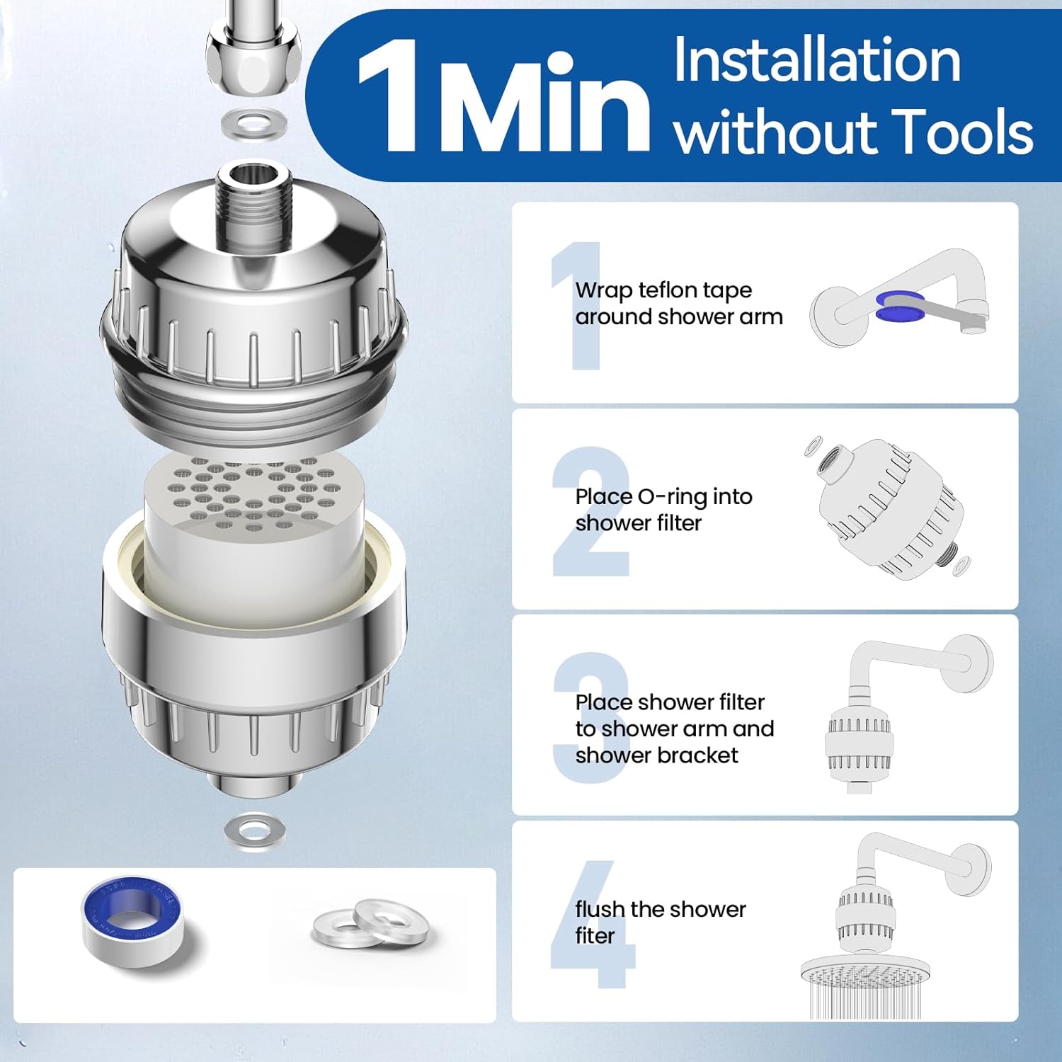 VOXON 36-Stage Shower Filter, 99.99% Removal for Chlorine, Fluoride, Heavy Metals, Shower Head Filter for Hard Water Reduces Dry Itchy Skin Dandruff Eczema Improves Skin Hair - Image 5