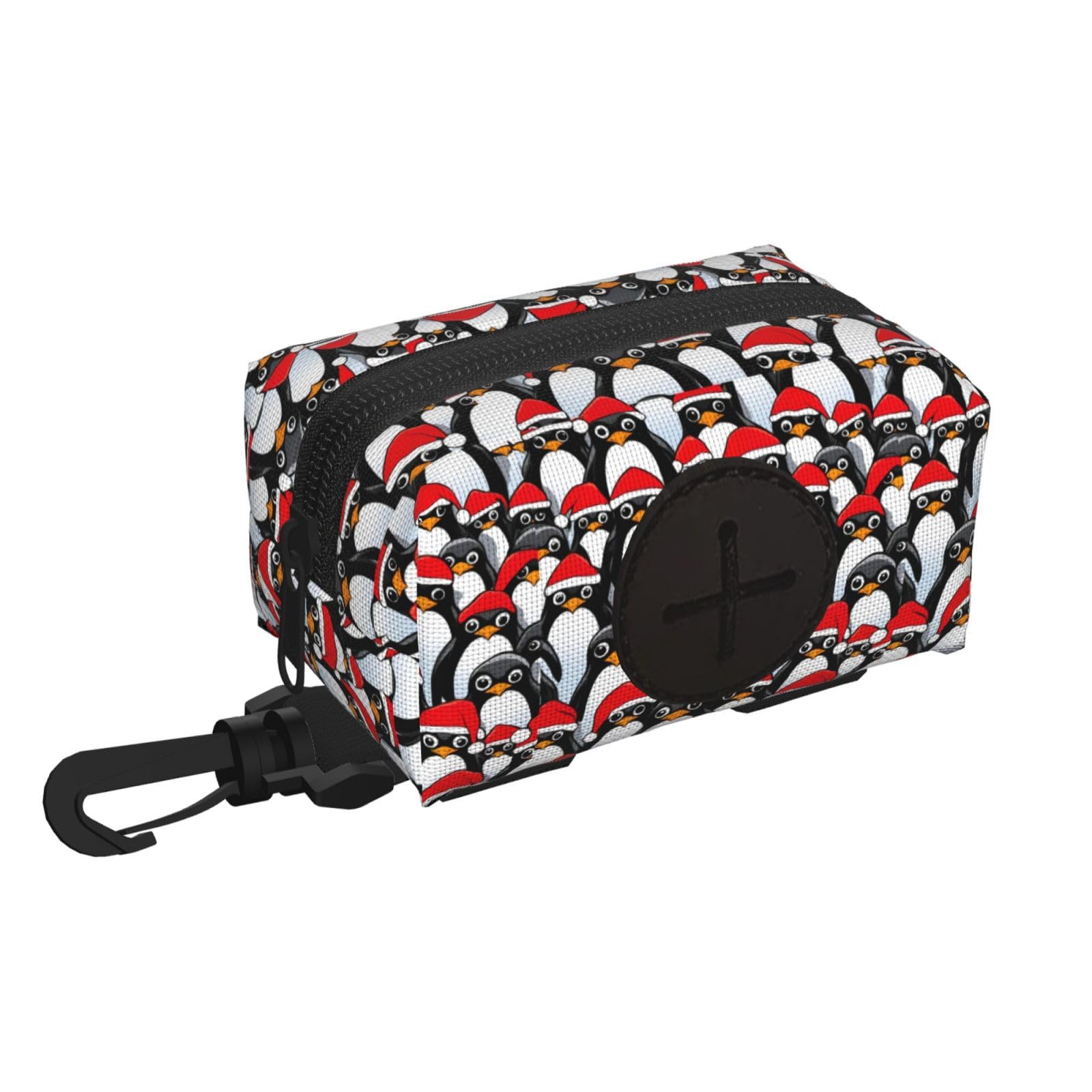 Pphgut Black Christmas Penguins Print Waterproof Pet Waste Treat Bag Outdoor Walking Hiking Pouch Camping Accessory