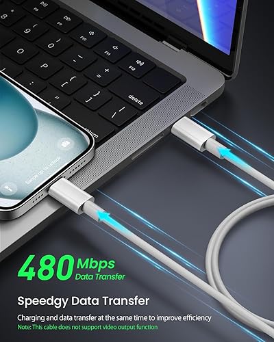Miniatura 3 de Rocoren Cable USB C a USB C de 60 W, paquete de 3 [6.6 pies+6.6 pies+3.3 pies], cable de carga rápida PD 3A, transferencia de datos de 480 Mbps,