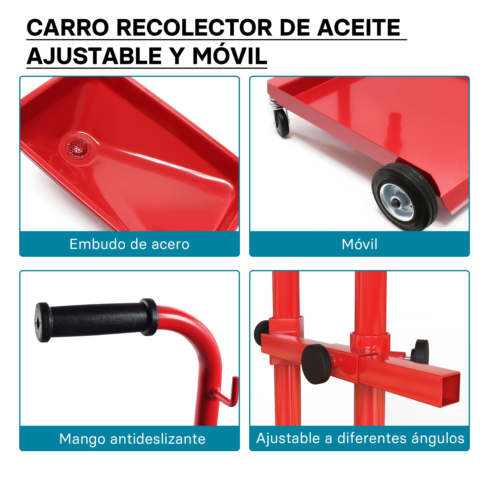 Wiltec Carro recogedor de aceite recolector para aceite usado con embudo ajustable en altura extractor