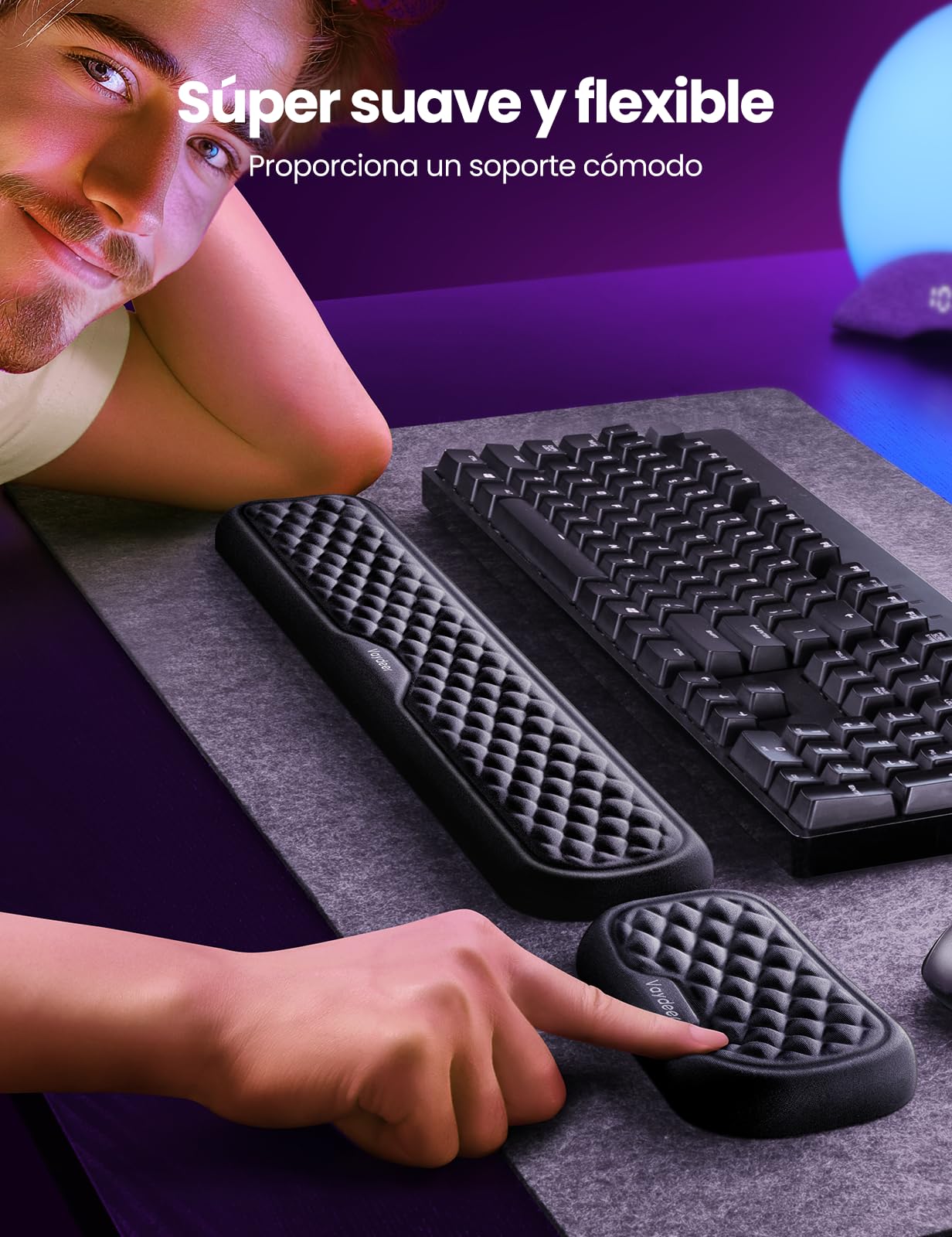 Vaydeer Juego de Reposamuñecas Ergonomicas de Espuma Viscoelástica para Teclado y Mouse, para Oficina, Gaming - Negro
