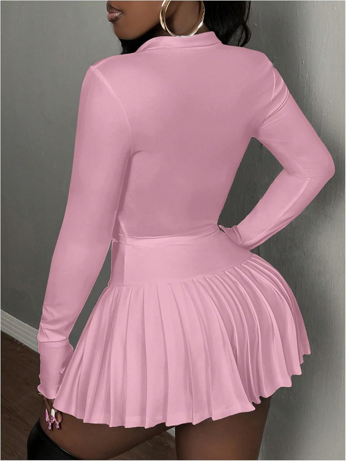 SOLY HUX Women's Skirt Sets 2 Piece Outfits Long Sleeve Crop Top with Pleated Mini Skirt Set Party Outfits for Women - Image 2