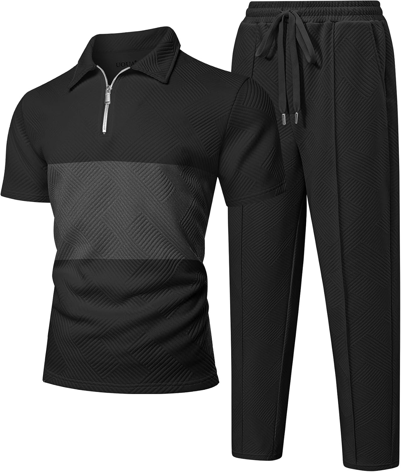 UOUA Men's 2 Piece 1/4 Zip Polo Tracksuit Set Casual Jogger Pants Loungewear