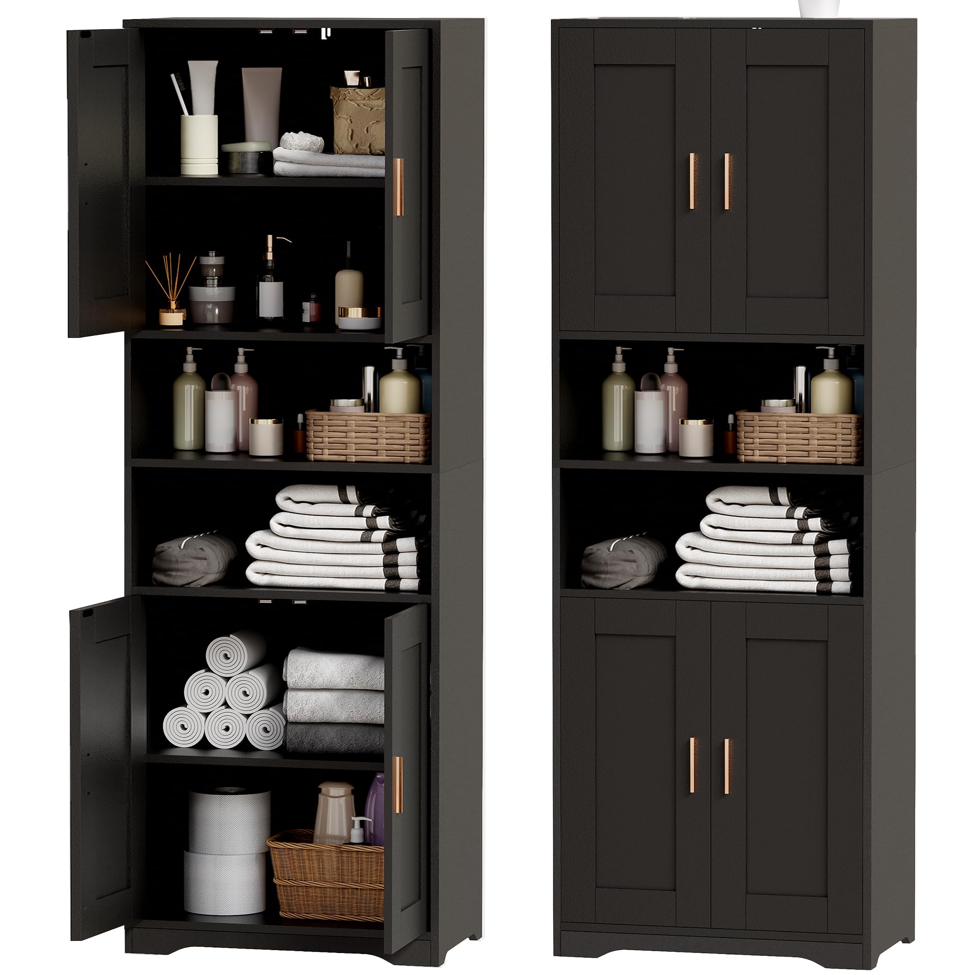 BEWISHOME Mobile Alto da Bagno,rredo Bagno, Mobiletto Bagno Salvaspazio, | Mobiletto Portaoggetti con Spazio Aperto, per Sala da Pranzo, Salotto, Soggiorno, Cucina 30x60x170cm Nero EYYG09B