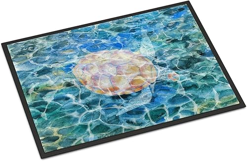 Caroline's Treasures BB5363MAT - Felpudo de tortuga marina bajo el agua de 18 x 27 pulgadas, tapete para puerta delantera, para interiores y