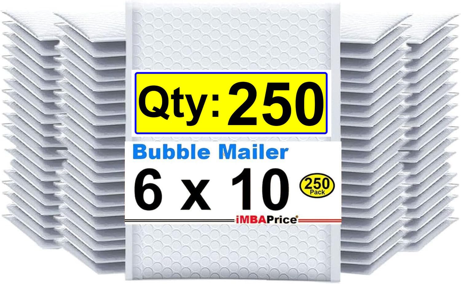 iMBAPrice 6x10 Inch White Poly Bubble Mailers, 250-Pack #0 Self-Seal Padded Envelopes, Waterproof, Opaque Mailing Bags for Small Business Shipping,