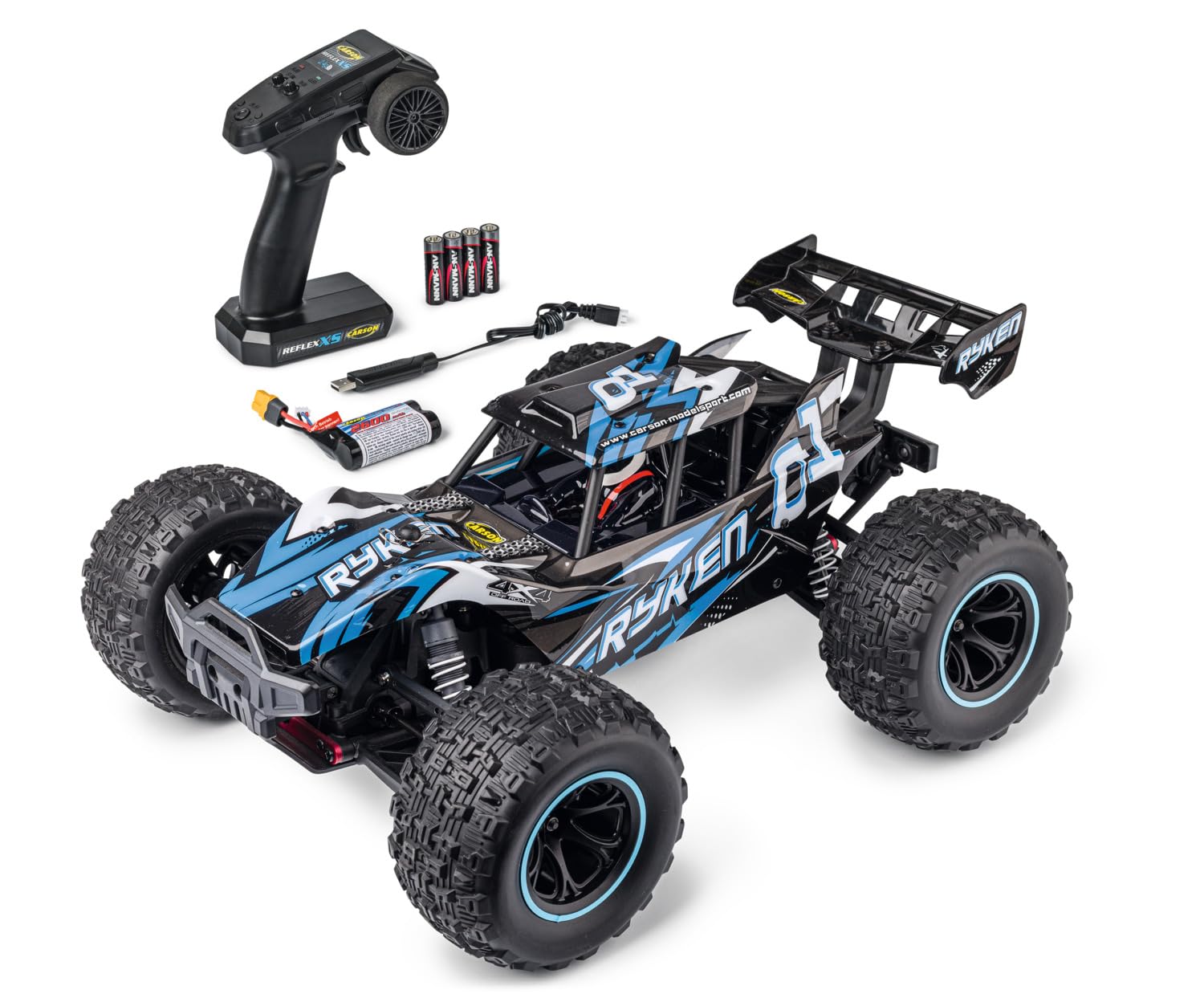 Carson 1:10 XS Ryken 100% RTR blau - Ferngesteuertes Auto, RC Buggy, inkl. Batterien und Fernsteuerung, Offroad Buggy, 40 km/h, RC Outdoor, 4WD