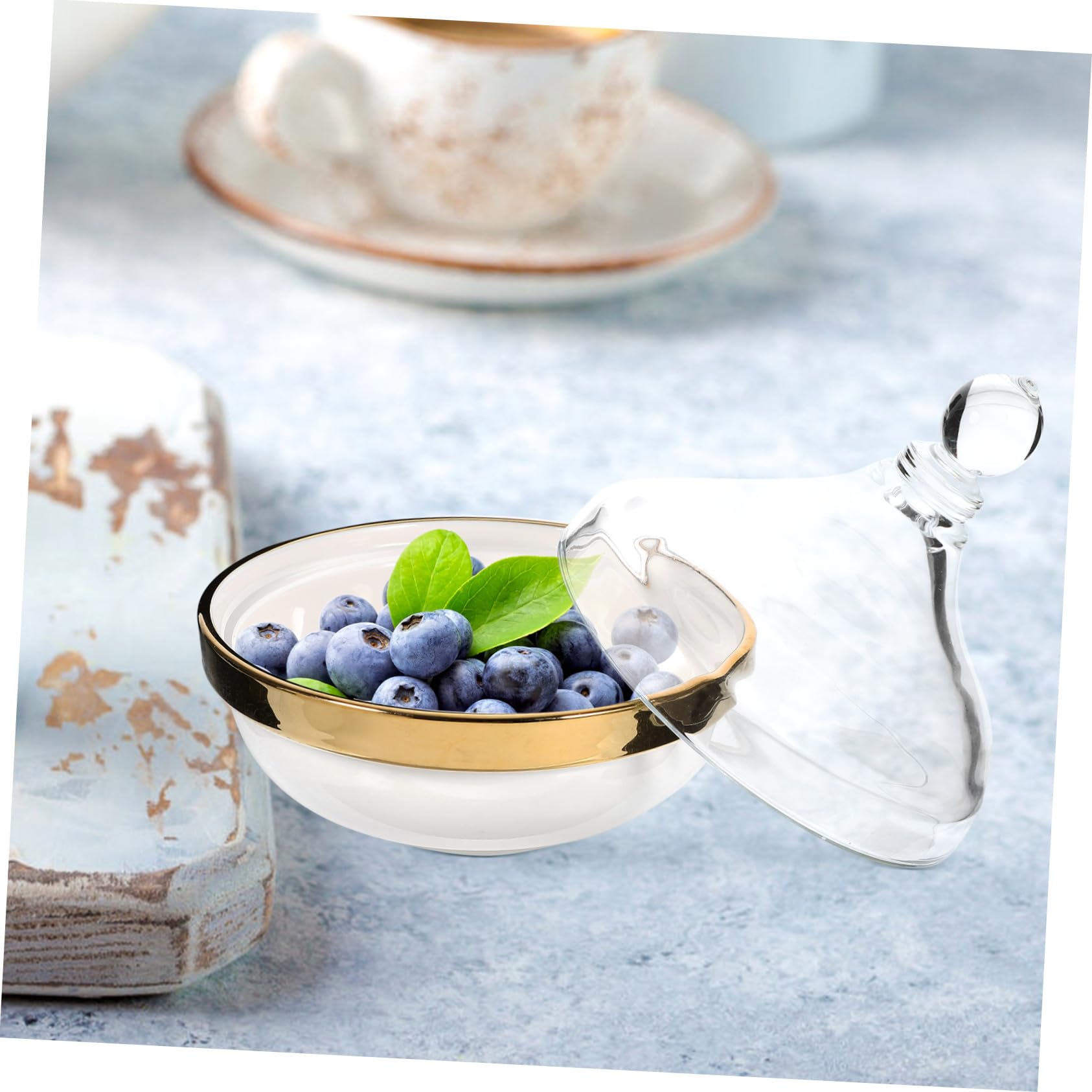 Tazón de Postre Tapa de Cerámica y Vidrio, Blanco, 1 Pieza | Uso Multifuncional, para Casa y Fiestas, Formato Compacto para Llevar, Ayuda a Conservar Frescura