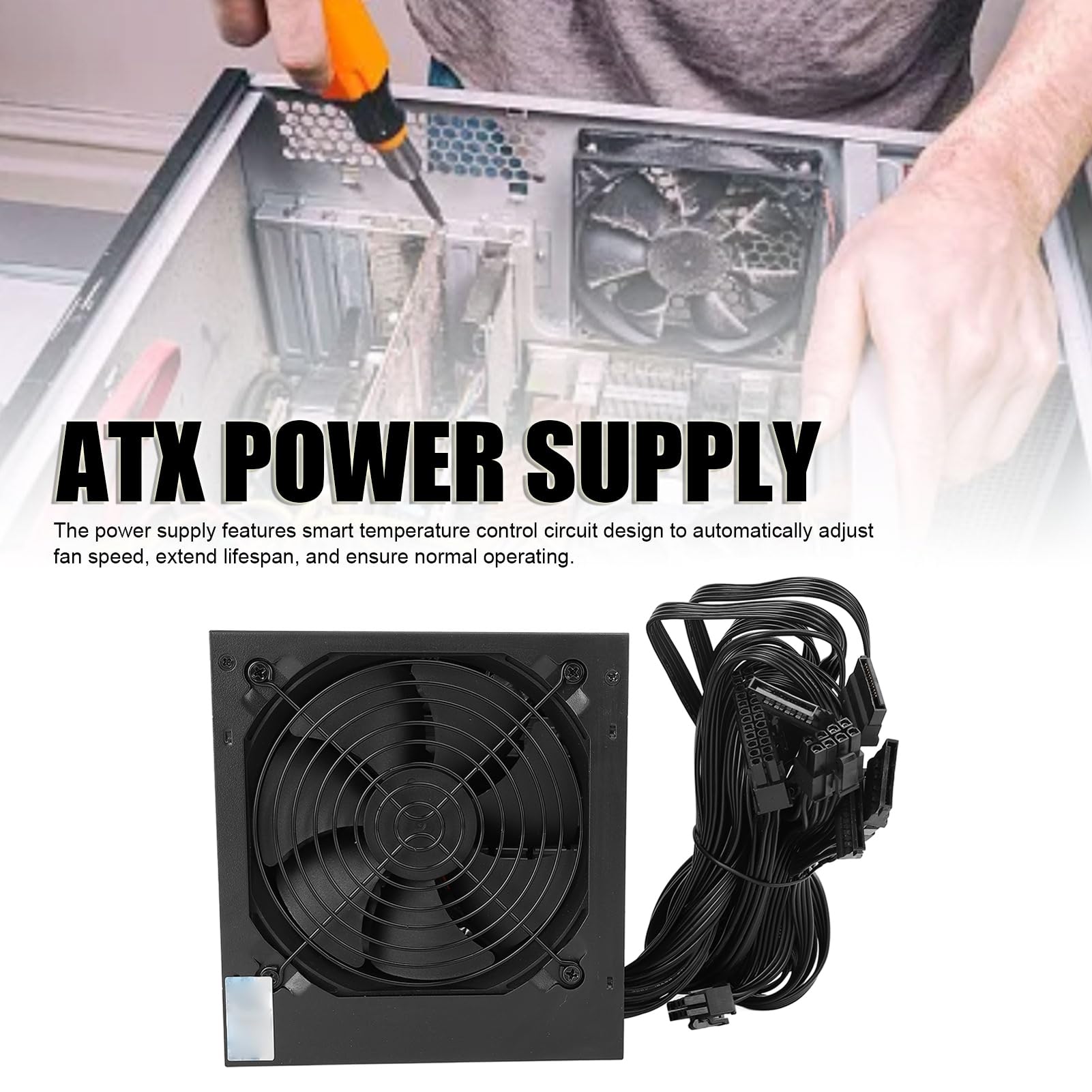 Zasilacz ATX Wysokowydajny Inteligentny Obwód Kontroli Temperatury o Mocy 500 W Wiele Funkcji Ochronnych Zasilacz do Obudowy Komputera Stacjonarnego do Komputerów do Gier i
