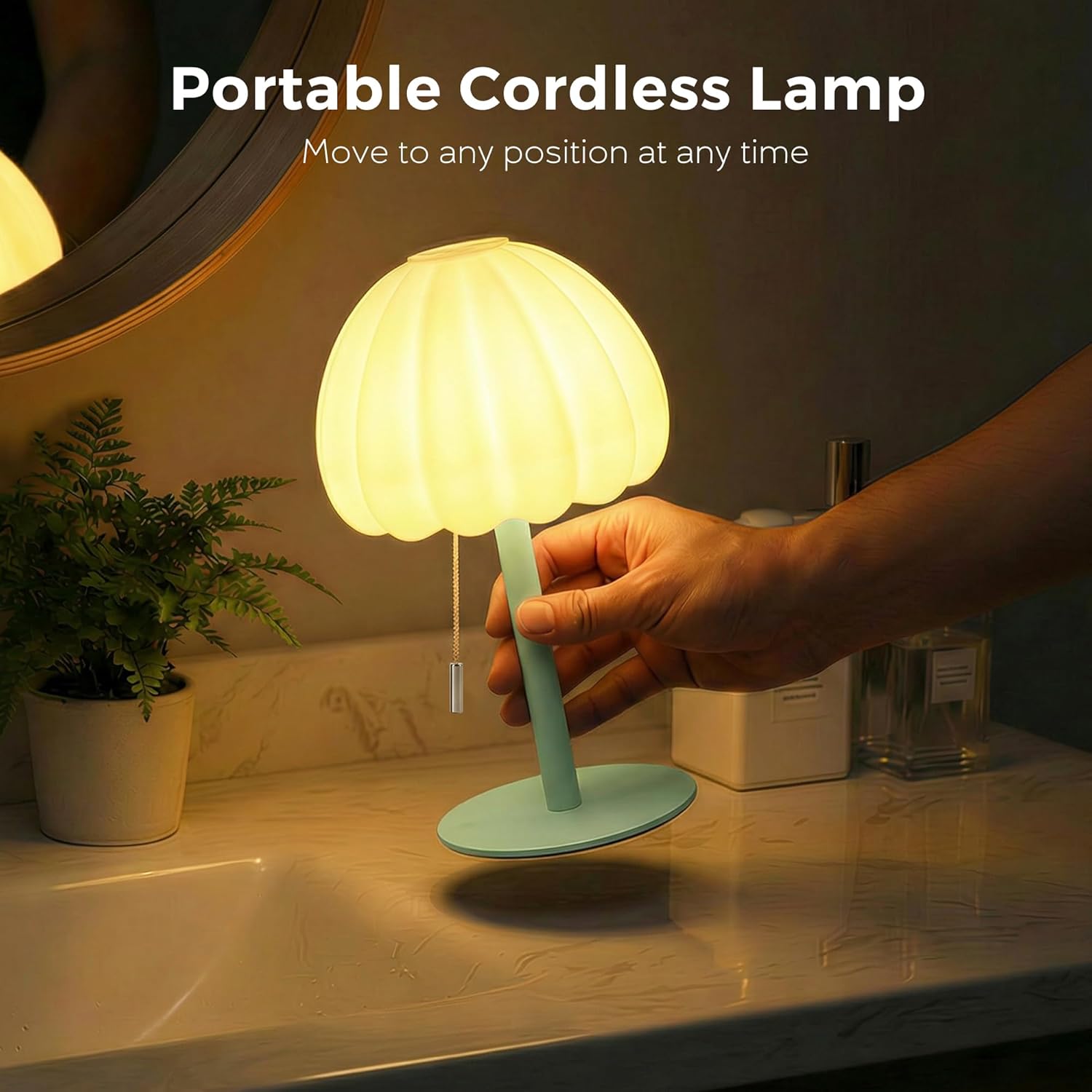 Cordless Shower Lamp No Wiring, 16 RGB Color Changing Waterproof Bathroom Lamp with Remote Control, Dimmable Touch Table Lamp, Rechargeable LED Light for Spa-Like Shower Living Room Home Decor - Green