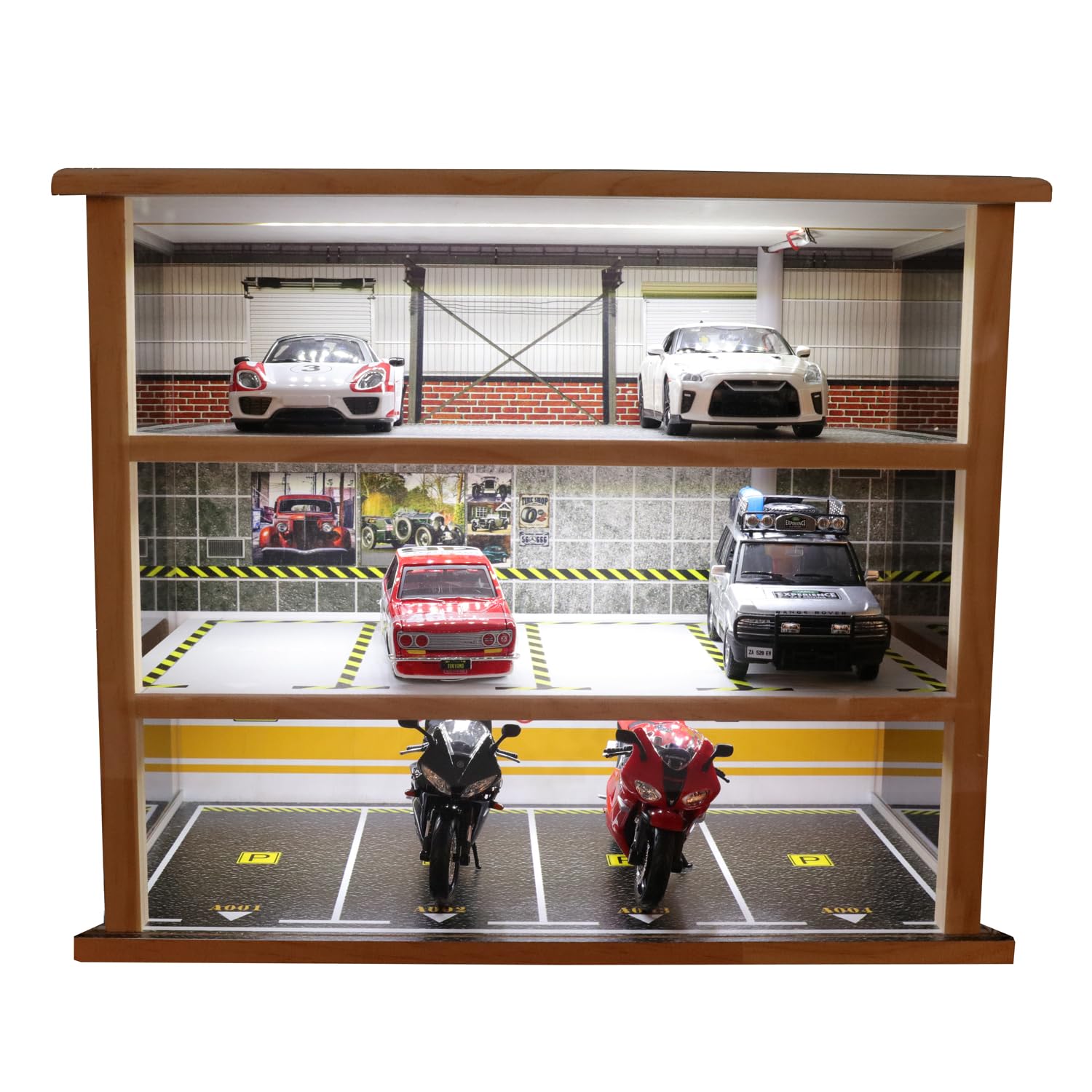 1:24 Scale diecast Car Model Display Case 3 Tiers,with LED Light and Acrylic Dust Cover Toys Car Model Display Stand,Hot Diecast Wheels Wood Storage Cabinet Display Stand