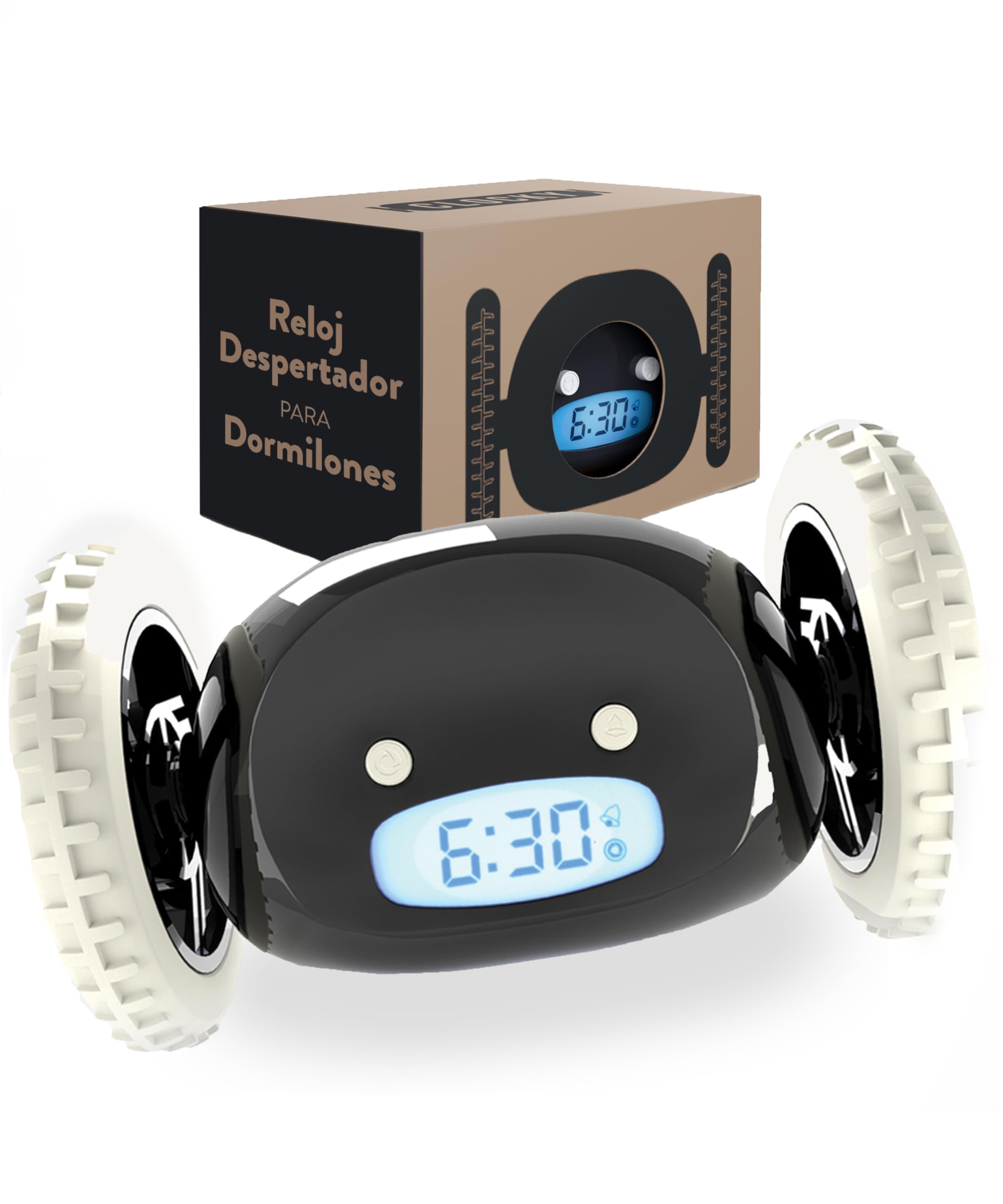 CLOCKY Reloj Despertador Potente Ruidoso Sonido Muy Fuerte para Dormilones Sordos Sueño Profundo Adultos Niños Dormitorio, Despertador Digital Inteligente con Ruedas Se Mueve, Regalo Divertido (Negro)