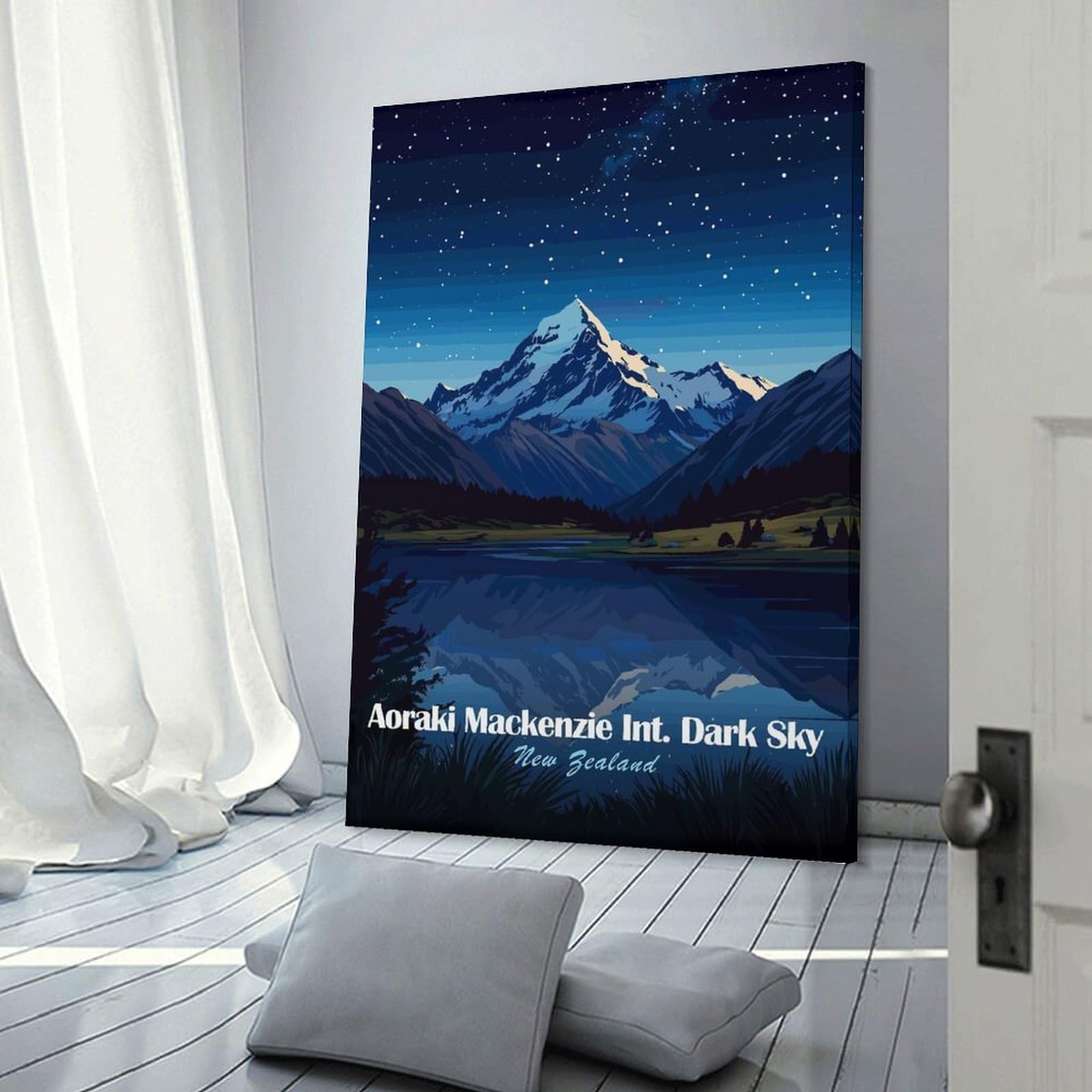 Junmoney Frame-Style Aoraki Mackenzie Dark Sky Hanging Wall Art 20X30inch(50X75cm), For Small Homes, Bedrooms Or Open Spaces, An Easy Choice For New Home Styling