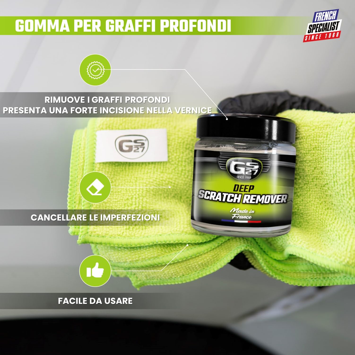 GS27 - Removedor de Arañazos Profundos - 100 ml Elimina los arañazos profundos del coche - Fácil aplicación - Para arañazos con incisiones grandes