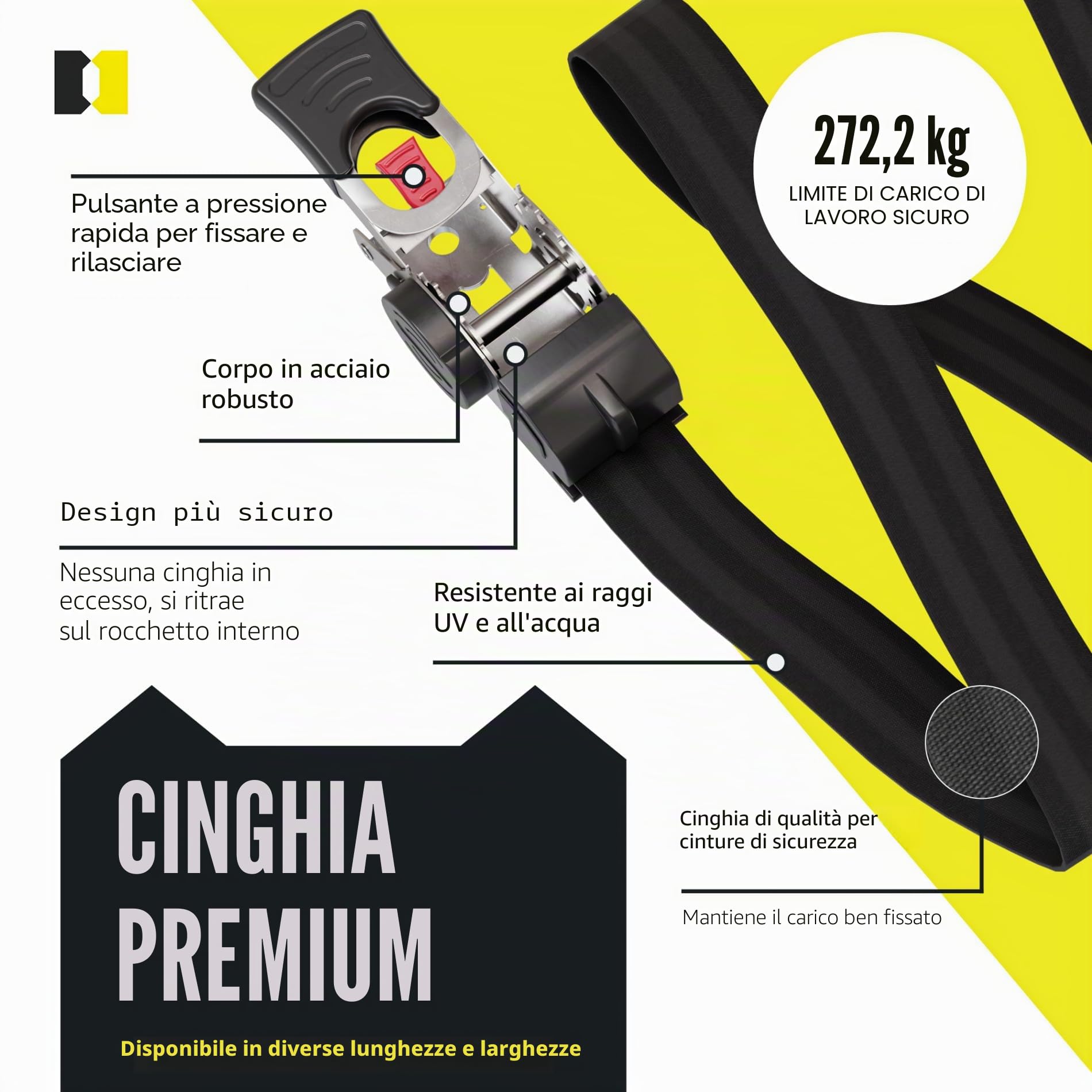 DC Cargo - Cinghie a cricchetto retrattili per auto, resistenti, in acciaio inox, confezione da 2 pezzi, 2,5 cm x 1,8 m, cinghie retrattili a cricchetto per barche, moto d'acqua, moto, ATV, resistenza