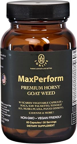 Suplemento de hierbas MaxPerform con hierba de cabra cachonda, raíz de maca, Tongkat Ali, Tribulus Terrestris y Saw Palmetto - Apoyo diario de