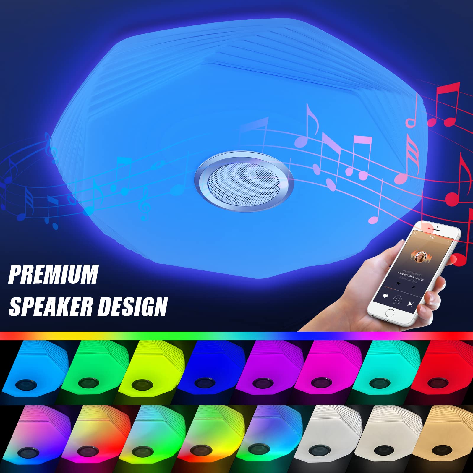 48W Lámpara Led Techo con Altavoz Bluetooth, Ø39cm RGB Plafón Led Techo regulable con Mando a Distancia y APP, Plafón Musical LED para Dormitorios, Habitaciones Infantiles, Salones