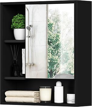 ChooChoo Bathroom Wall Mirror Cabinet, Medicine Cabinet with Storage Shelf | Over The Toilet Storage Cabinet, Adjustable Shelf, 6.3 x 21.6 x 24 Inches, Black
