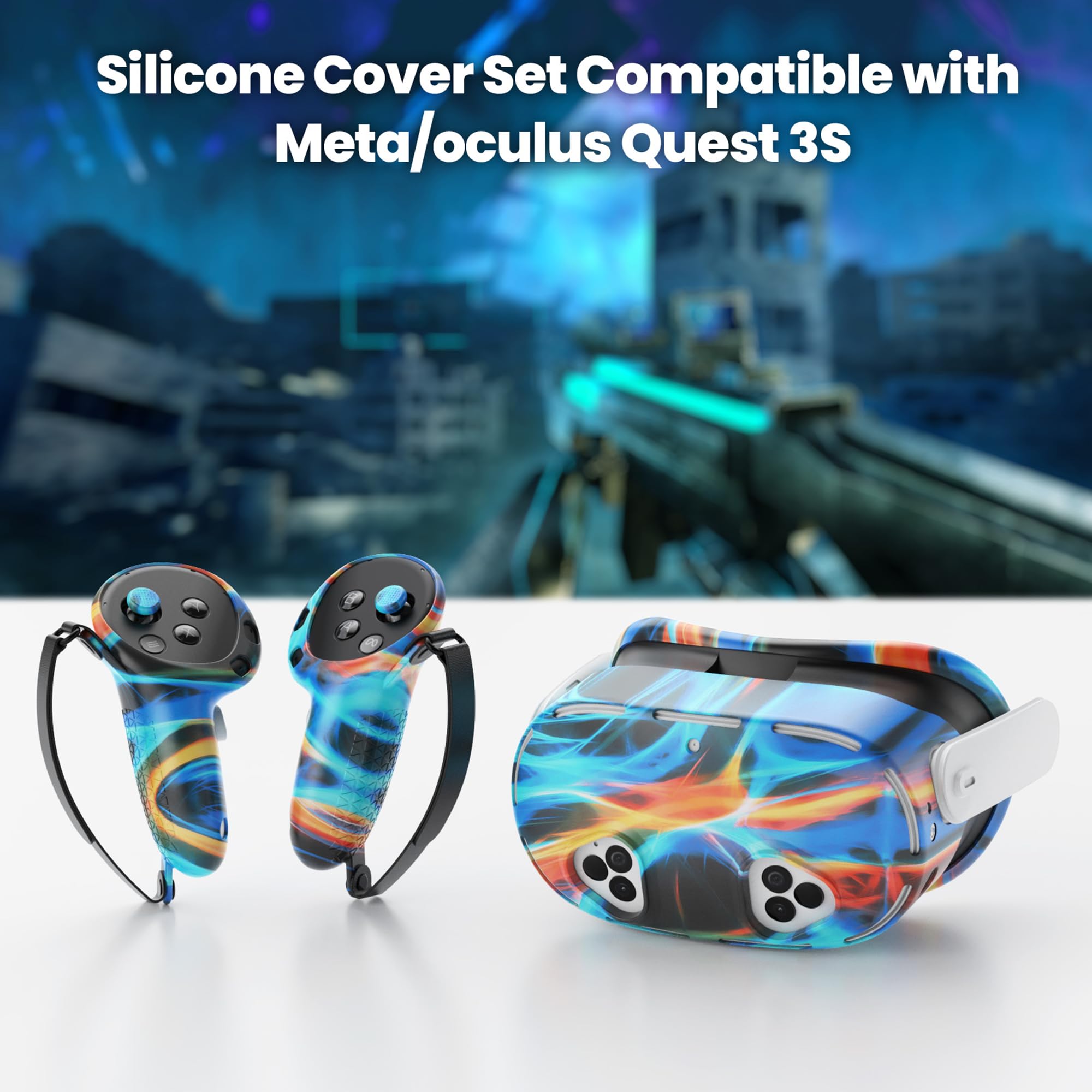 Compatibile con accessori Meta Quest 3s, cover in silicone, copertura per VR Shell, cover per controller touch, copertura per joystick, set di protezione per obiettivo fotocamera (colorato C)
