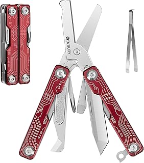 BIBURY Multitool, Mini Sailor Scissors, Multi składana szczypce EDC z 9 narzędziami, nóż kieszonkowy, otwieracz do puszek, śrubokręt, niewidoczne szczypce, akcesoria campingowe, outdoor survival