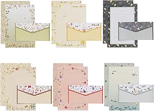 Emperoch 54 Pcs Stationery Paper and Envelopes Set, 36Pcs A5 Floral Animal Lined Writing Paper with 18Pcs Envelopes for Office Home School Writing Letters Greeting Cards Invitations,6 Different Style