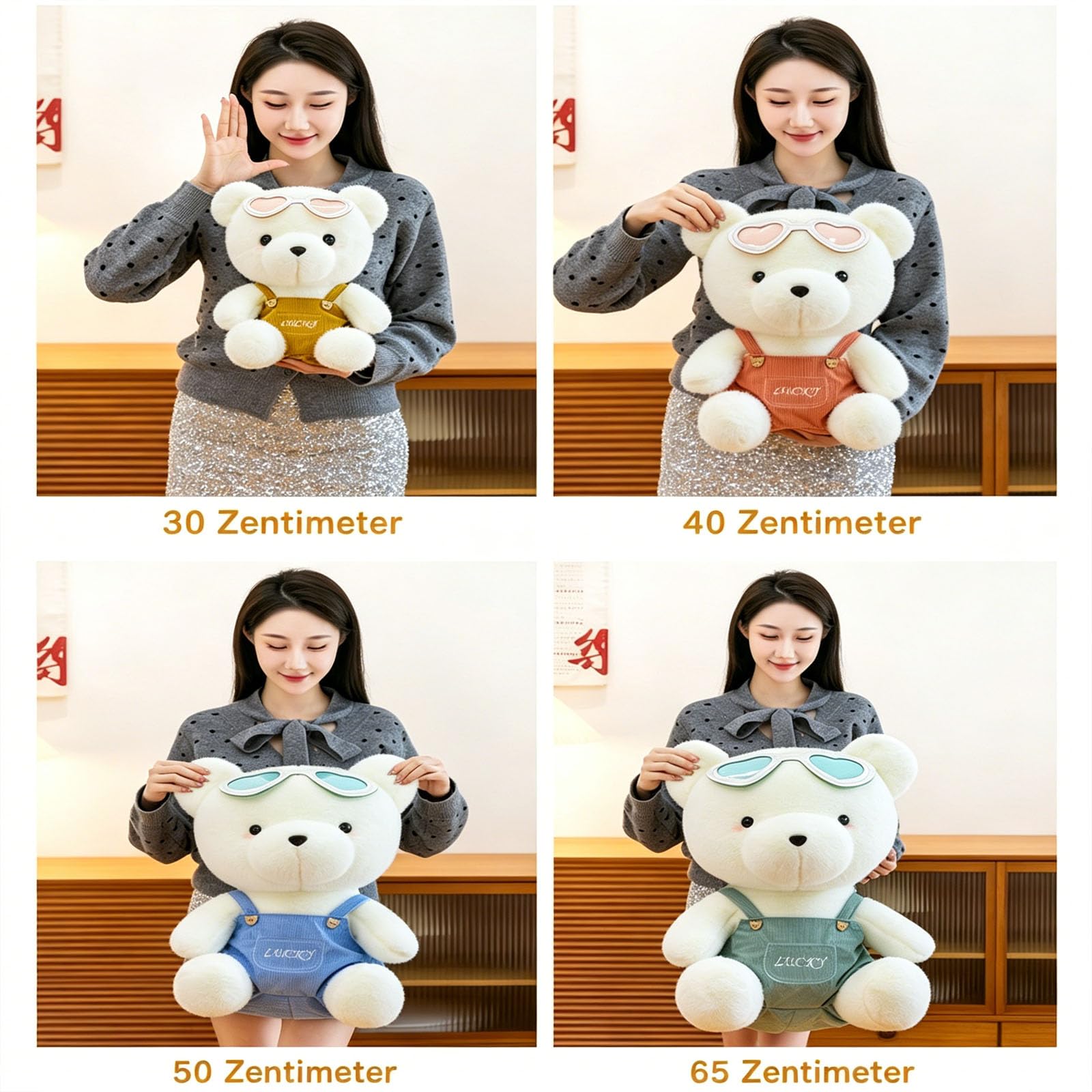 Kuscheltier Teddybär, Teddybär Plüschtier mit Tragegurt und herzförmiger Brille, Plüsch Bären Spielzeug Stofftierpuppe, Glück Teddybären Stofftier, Geschenke für Geburtstag Valentinstag (50cm,Rosa)